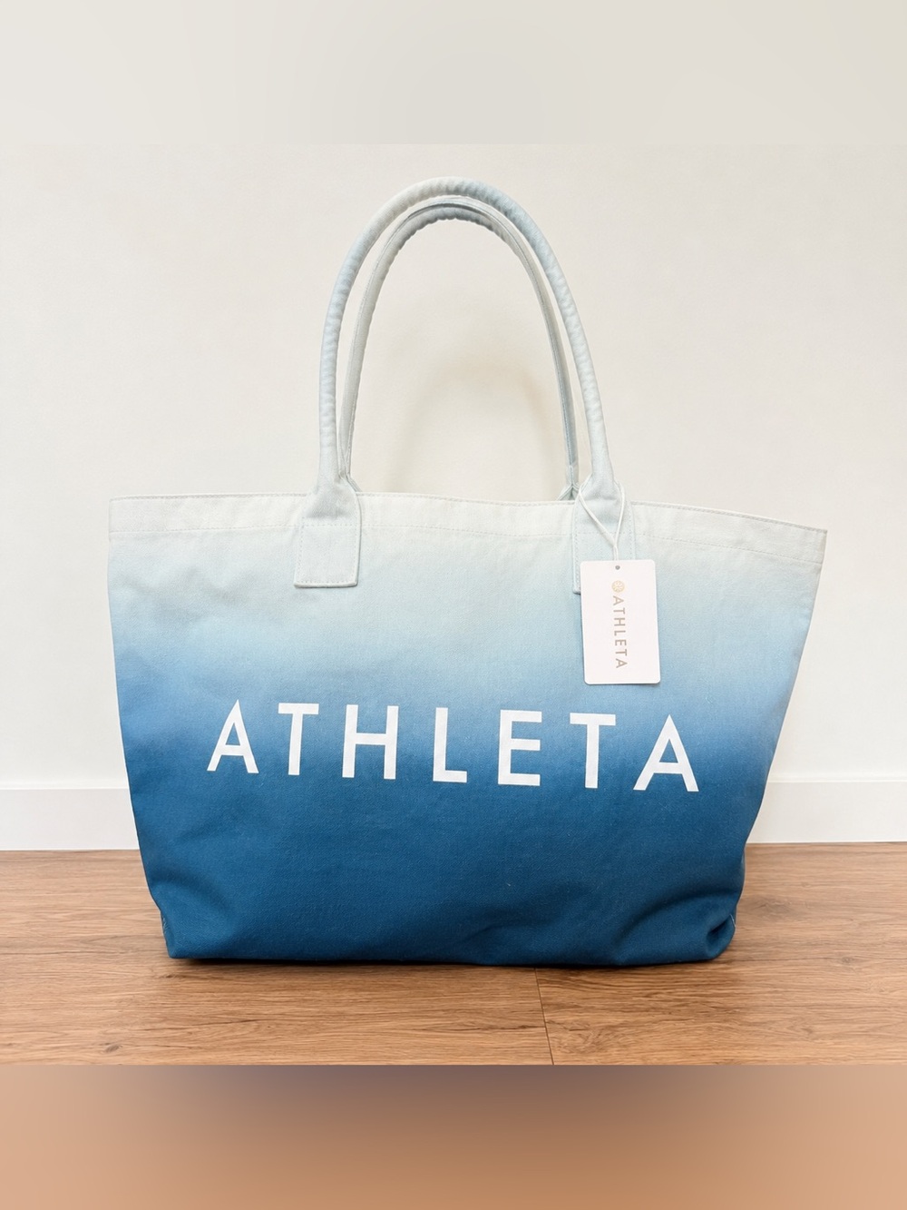 NWT Athleta Ombré Canvas Tote Bag Blue White Beach Gym Travel